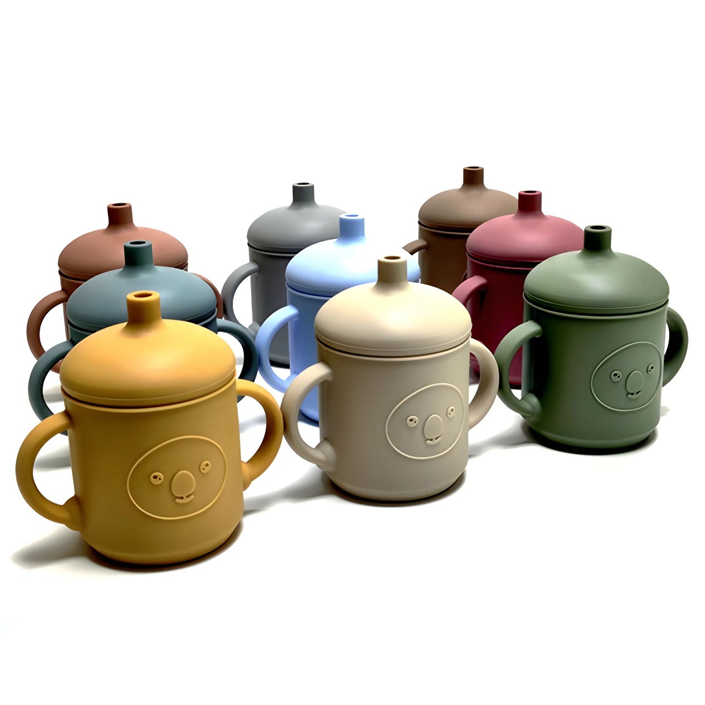 Silicone Learning Mug With Straw Children's Drop Resistant High Temperature Training Cup With Lid Baby Silicone Mug