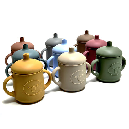 Silicone Learning Mug With Straw Children's Drop Resistant High Temperature Training Cup With Lid Baby Silicone Mug