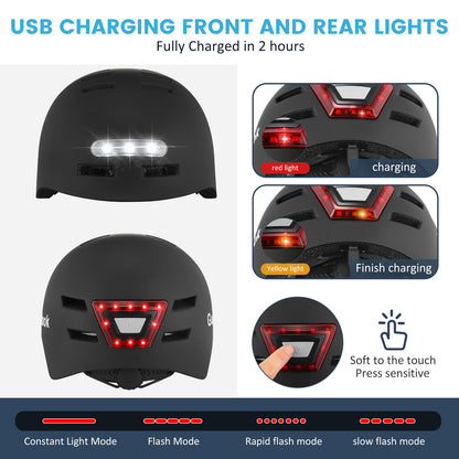 Capacete de Bicicleta Adulto GUDOOK com Luz - Capacetes de Bicicleta Masculino - Feminino - Luzes LED Dianteira e Traseira para Scooter? Ciclismo, Patinação