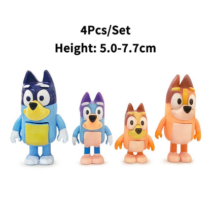 Bluey e Bingo Série Família Anime Modelo de Bonecos de Ação Desenhos Animados Mini Bonecos de PVC Enfeites Presente de Brinquedos de Decoração de Aniversário Infantil