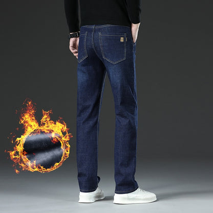 28-40 Large Size Winter Men Plush Thick Fleece Trouser Lambswool Thermal Jeans Casual Pants Windproof Warm Cotton Denim Pants