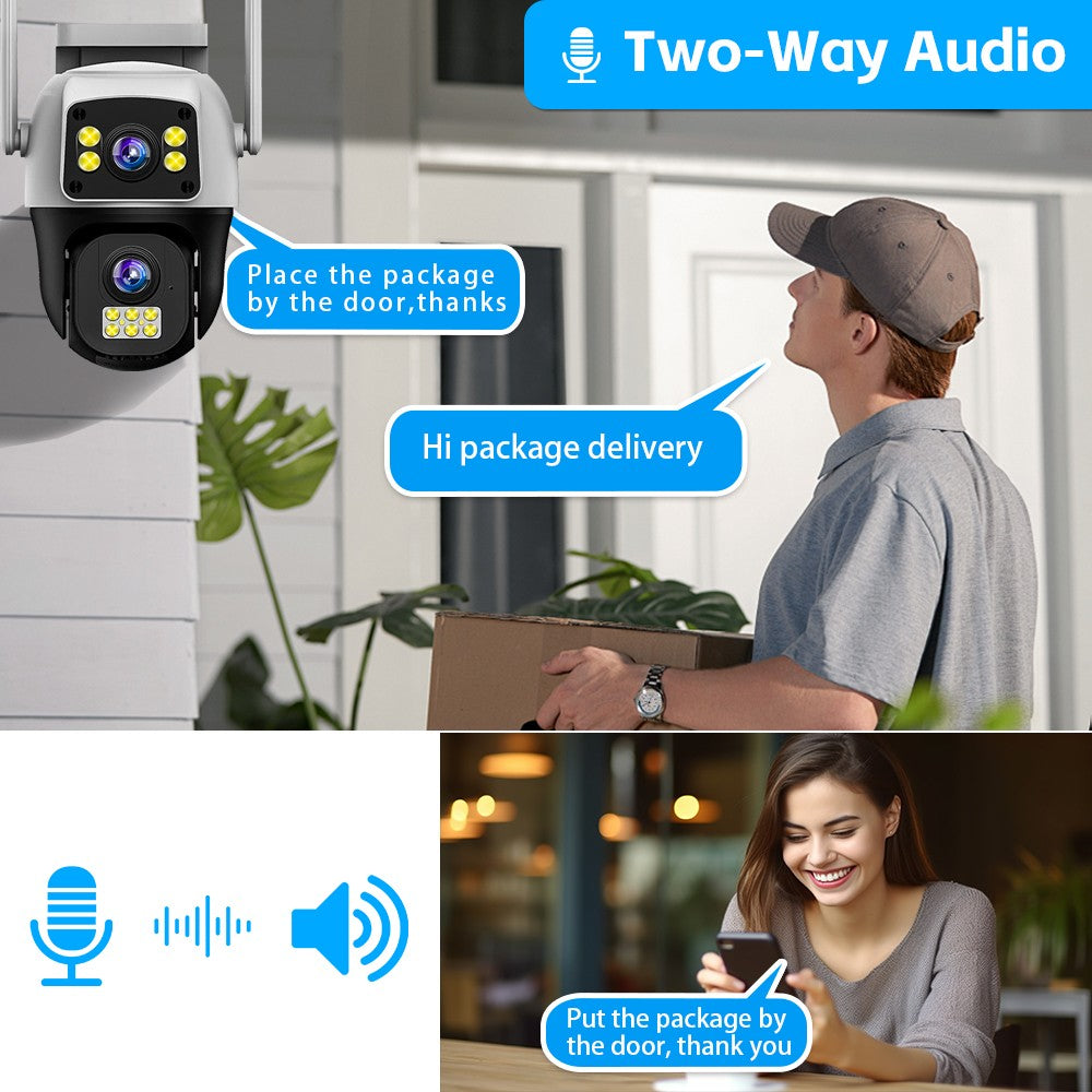 8MP 4K WiFi Camera Dual Lens Dual Screen Wireless Outdoor Surveillance Human Detect Security Protection Two Way Audio PTZ IP Cam