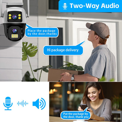 8MP 4K WiFi Camera Dual Lens Dual Screen Wireless Outdoor Surveillance Human Detect Security Protection Two Way Audio PTZ IP Cam