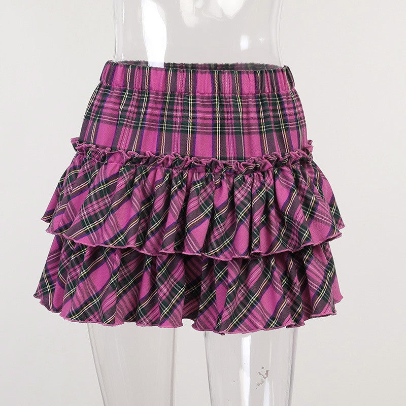 Pink Skirt Japanese College Style Youth Girl Plaid Skirt Female High Waist Slim Lolita Cosplay Y2k Skirt Goth Skirt
