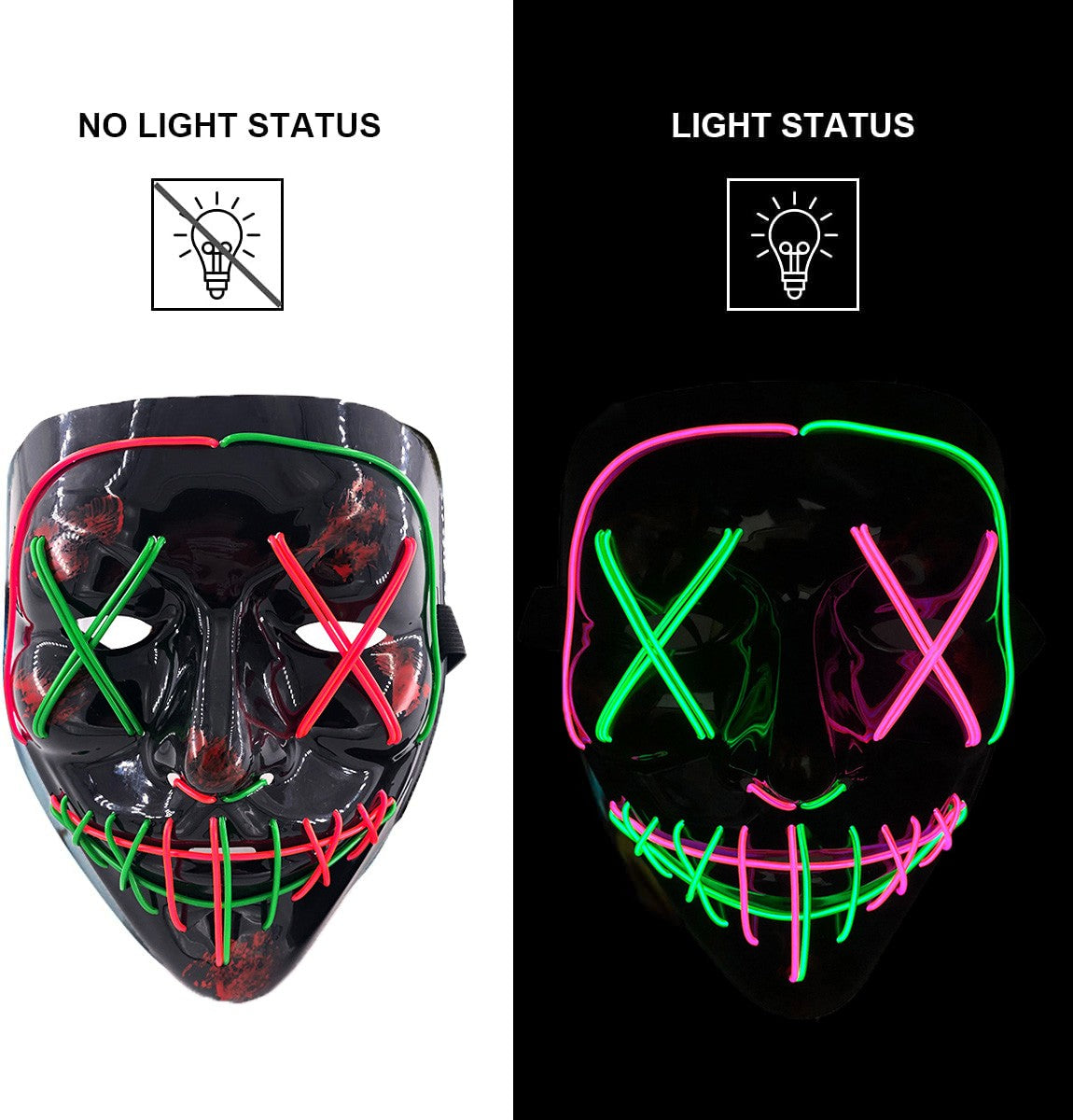 Scary Wireless Glowing LED Mask Halloween Party Supplies Neon Purge Mask Cosplay Luminous Face Masks Carnival Festival Props