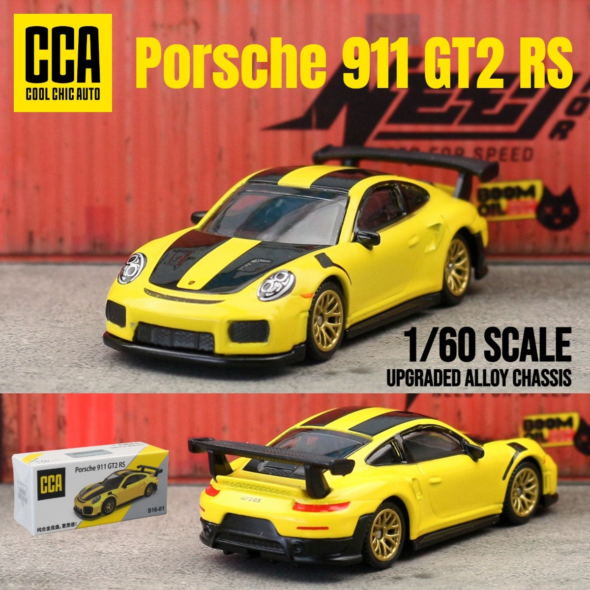 1/60 Porsche 911 GT2 RS Brinquedo Modelo Carro CCA MSZ 1:64 Miniatura Diecast Rodas Livres Coleção Adequada para Hot Wheels Presente Infantil