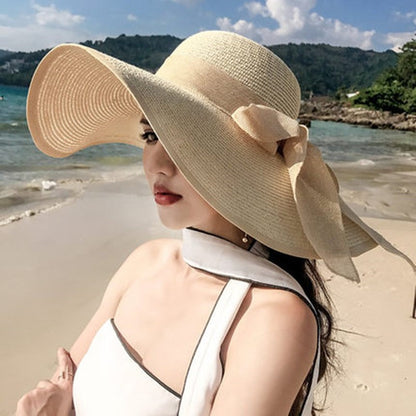 Summer Woman Hat Wide Brim Straw Hat For Women Holiday Beach Visor Fashion Panama Cap For Girl Sunscreen Sun Bucket Hat Foldable
