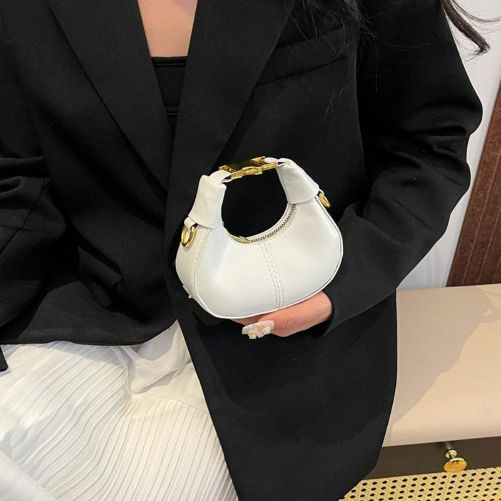 Simple Y2K Pu Leather Handbag Solid Color Minimalist Style Crossbody Bag Coin Purses Half-moon Crescent Bag Ladies