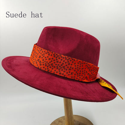 Chapéu Fedora Pintado à Mão Masculino e Feminino Chapéu Panamá Moda Primavera Outono com Pena Envolta Chapéu Fedora de Lã com Aba Grande
