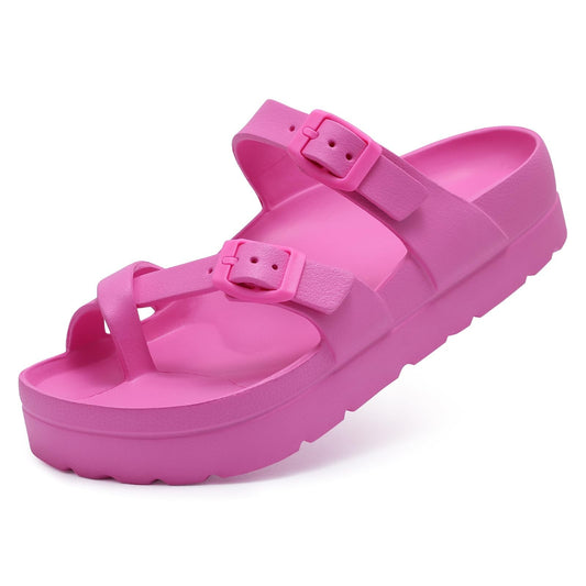 Shevalues Comfy Casual Women Slippers With Adjustable Buckle Soft Outdoor Beach Sandals Fashion Shoes Platform Women Sandals