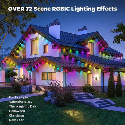 Smart Permanent Outdoor Lights Eaves Lights IP67 Waterproof Light String with App Remote Control Music Sync for House Roof Decor