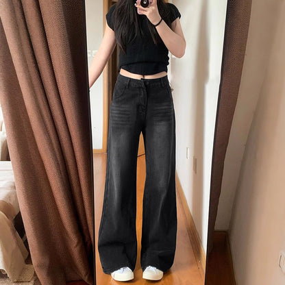 Winter Thick Women's Fleece Straight Jeans Casual Comfortable Soft Velvet Slim Pants Vintage Wide Plush Denim Trousers