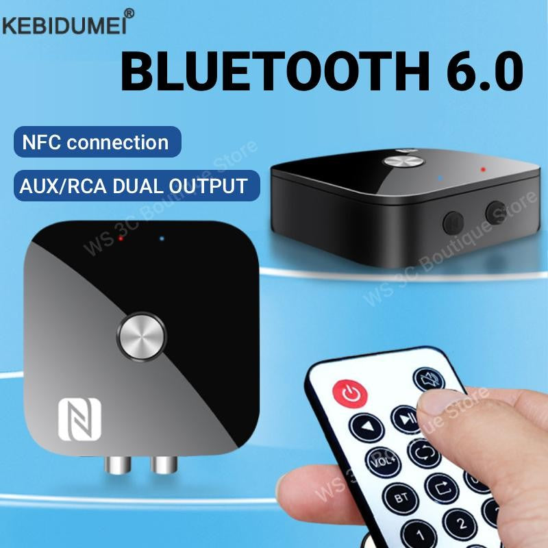 NFC Bluetooth 6.0 Audio Receiver Aux 3.5mm 2RCA Music Wireless Adapter With Mic USB U-Disk Play Remote Control for TV Car