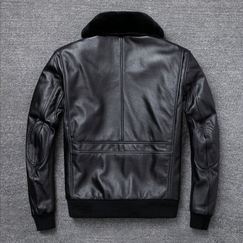 Air Force Flight Jacket Fur Collar Genuine Top Layer Cow Leather Jacket Men Black Brown Cow Coat Men's Winter Jacket ?? ??