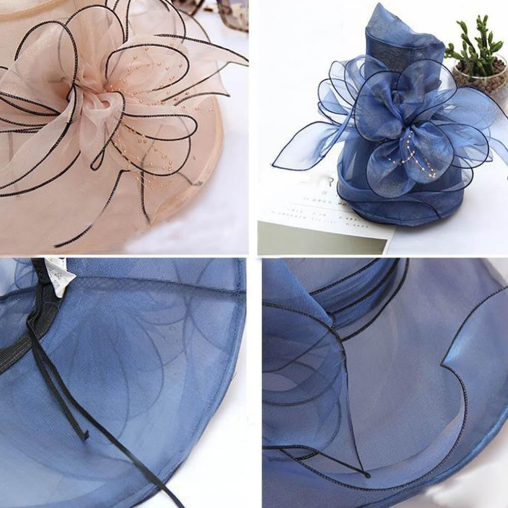 Chapéu Dobrável Feminino de Organza Floral para Igreja, Kentucky, Chá, Chapéu de Sol Elegante Fascinator para Cerimônia de Casamento Feminino