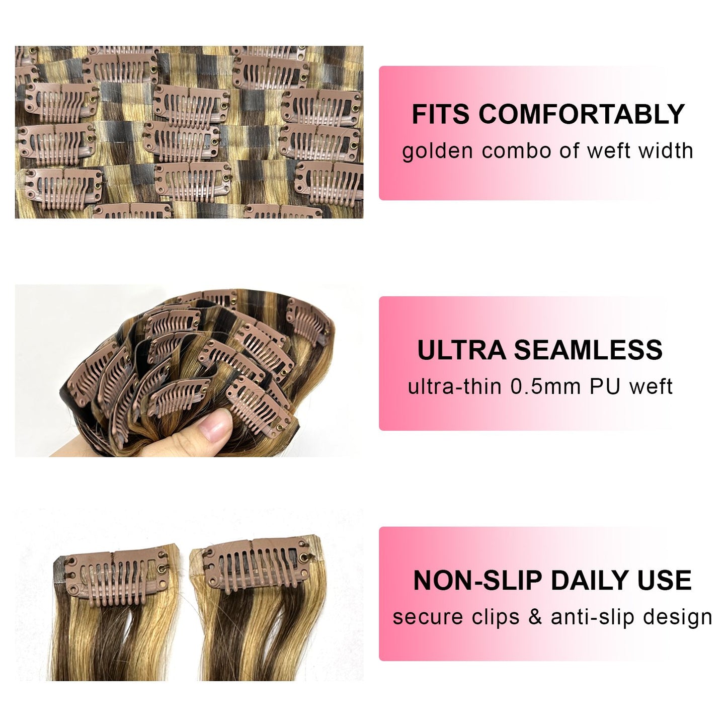 4/27 Destaque Presilha em Aplique de Cabelo Humano Real Cor 9 Peças/Conjunto de 14-22 Polegadas Presilha Brasileira em Extensões Lisas