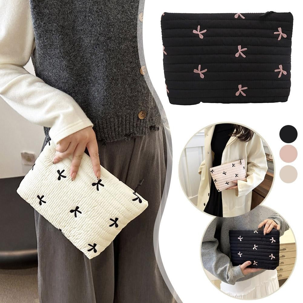 Ins Bow Embroidered Cosmetic Bag Portable Women's Bag Fashion Oxford Cloth Butterfly Print Cosmetic Bag Travel Wash Storage Bag