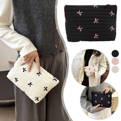 Ins Bow Embroidered Cosmetic Bag Portable Women's Bag Fashion Oxford Cloth Butterfly Print Cosmetic Bag Travel Wash Storage Bag