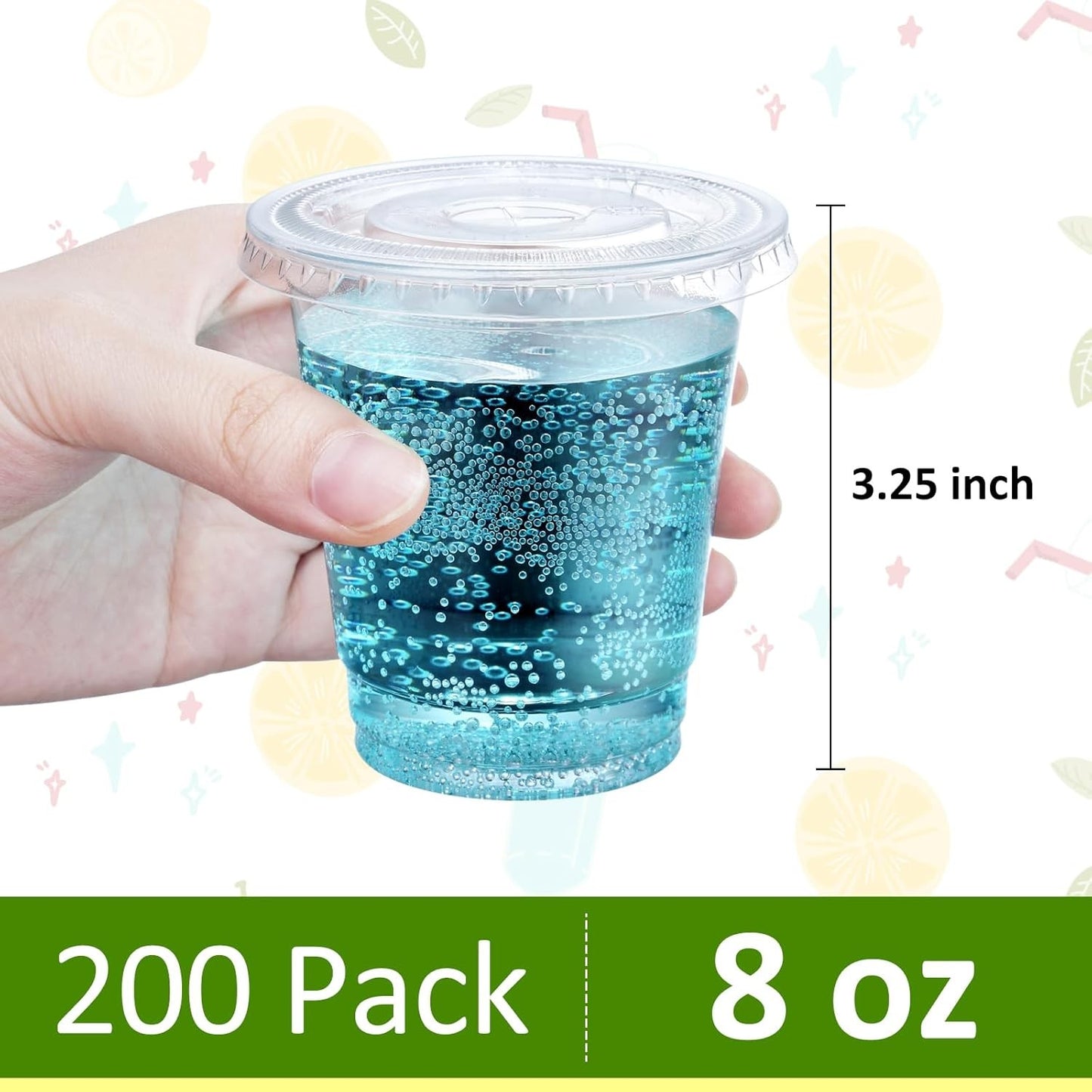 200 Sets 8 OZ Plastic Cups with Lids - 8 Ounce Clear Disposable Cups with Lids, Cold Drink Containers for Beverage, Parf