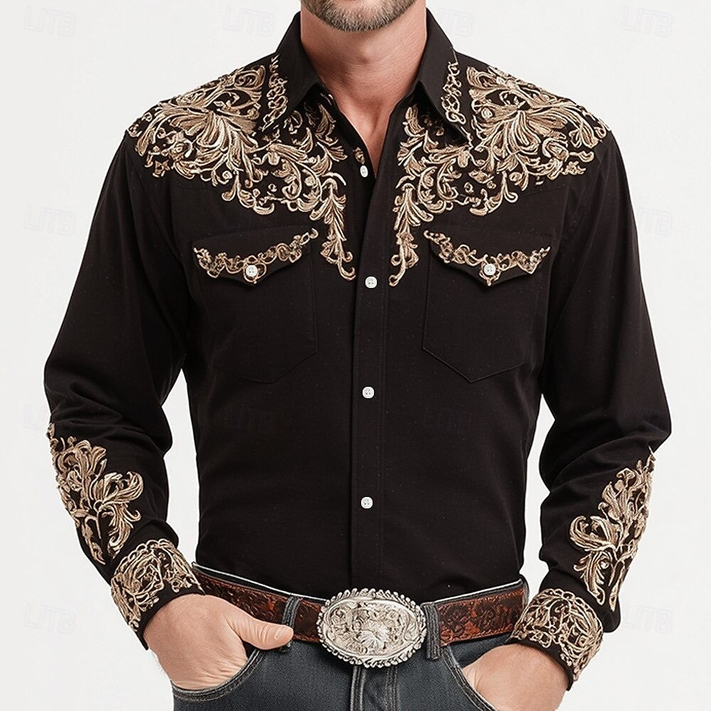 Men's Vintage 3D Printed Cowboy Shirt Long Sleeve Shirt Street Fashion Classic Shirt New Western Shirt