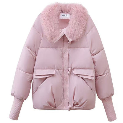 2025 Winter Down cotton Short Padded Jacket Women Parkas Fur Collar Thick Cotton Coats Clothes Black Casual Outerwear Female new