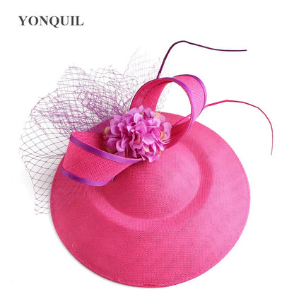 Novo Design Amarelo Com Cabelo Roxo Fascinator Chapéu Tiara Nupcial Casamento Festa Adereço de Cabelo Malha Senhoras Ocasião Acessórios de Cabelo