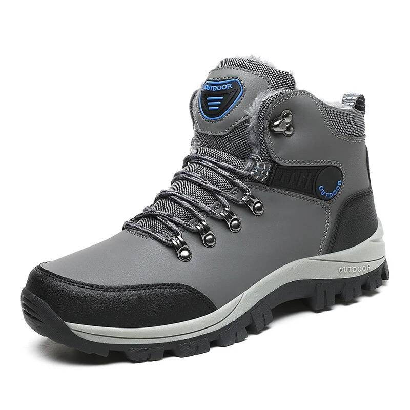 Botas de inverno masculinas com pele quente, antiderrapantes, sapatos casuais de trabalho masculinos, tênis de couro impermeáveis, botas de cano alto, tamanhos grandes
