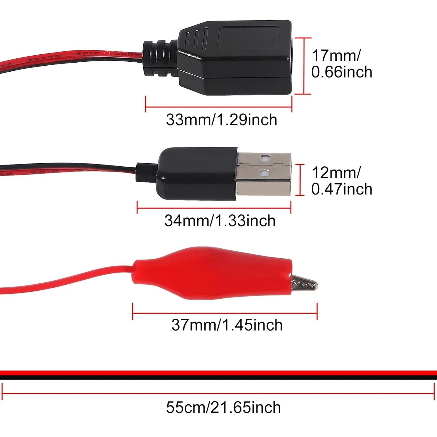 USB to Alligator Clip Adapter Cable Male Female USB to Alligator Clip Probe USB Cables with Alligator Clip for Circuit Test