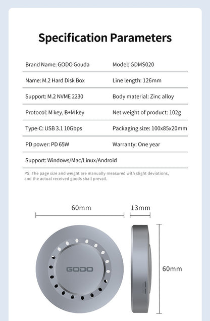 GODO Magnetic M.2 2230 NVMe Magsafe SSD Enclosure for iPhone 15/16 Pro & iPad Pro ProRes, External Portable USB-C SSD Case