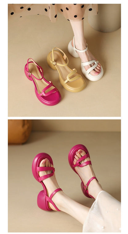 Designer New Women's Sandals 2025 New Fashion High Heels Summer Outdoor Beach Shoes Mary Jane Women Open Toed Thick Heel Sandals