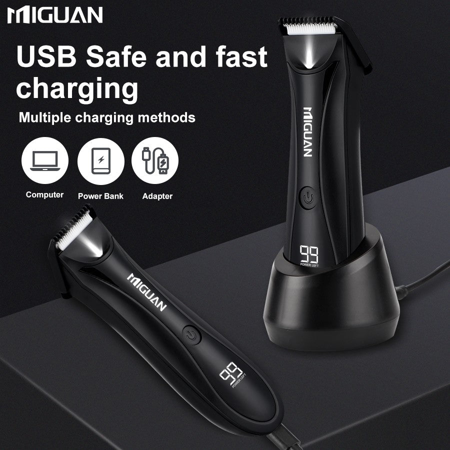 Electric Men's Body Groomer, Hair Clipper & Shaver with USB Charging Docking Station | Features Digital Display | Men's Grooming