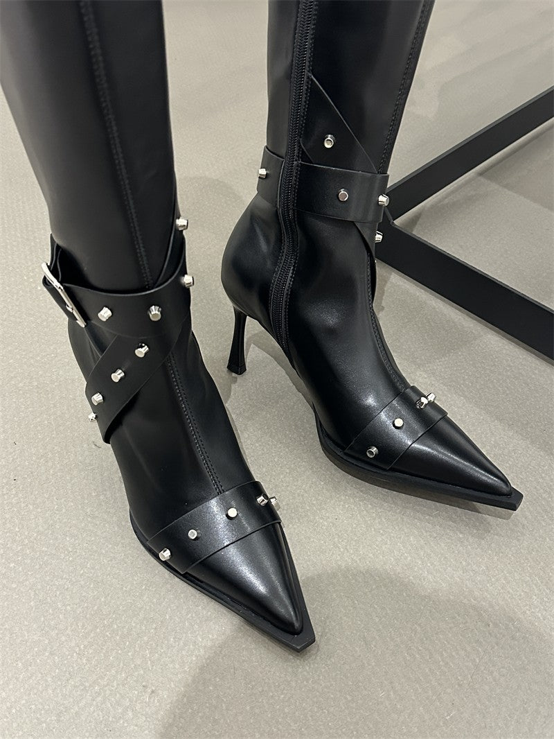 New Style Thin High Heel Women Boots 2024 Pointed Toe Women's High Tube Thinner-looked High Heel Long Boots Zip Boots Mujer D109