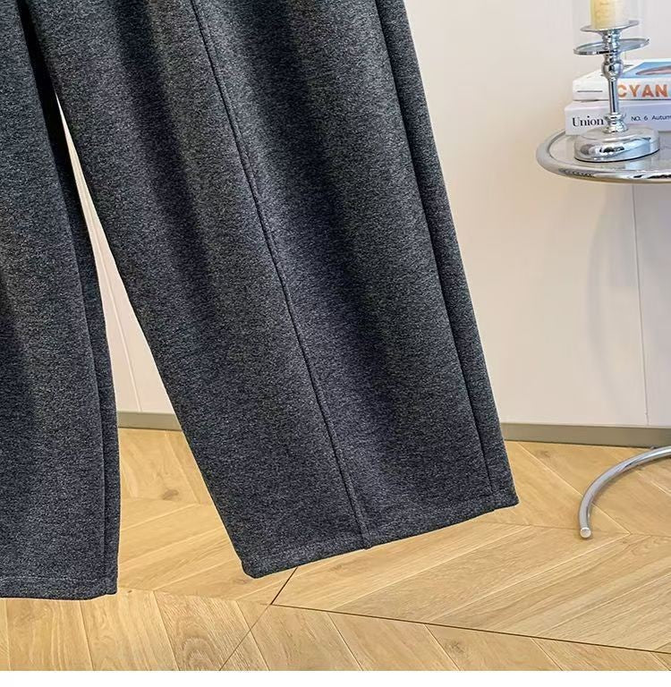 2025 Autumn Winter New All-match Fashionable Solid Color Elastic Waist Wide Leg Pants Women Clothes Casual Drawstring Trousers