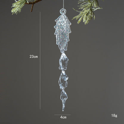 High Quality Crystal Clear Christmas Tree Ornaments Acrylic Glitter Icicle Decorations Transparent Hanging Party Holiday Decor