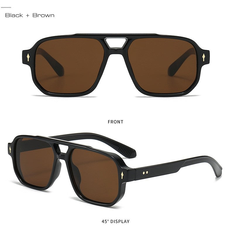SO&EI Vintage Double Bridges Men Square Sunglasses Fashion Clear Ocean Lens Eyewear Women Trending Rivets Sun Glasses UV400