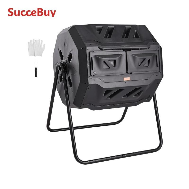 SucceBuy Compost Bin 18.5/37/43Gal Dual Chamber Composting Tumbler BPA FreeComposter Bin Tumbler for Garden Kitchen Yard Outdoor