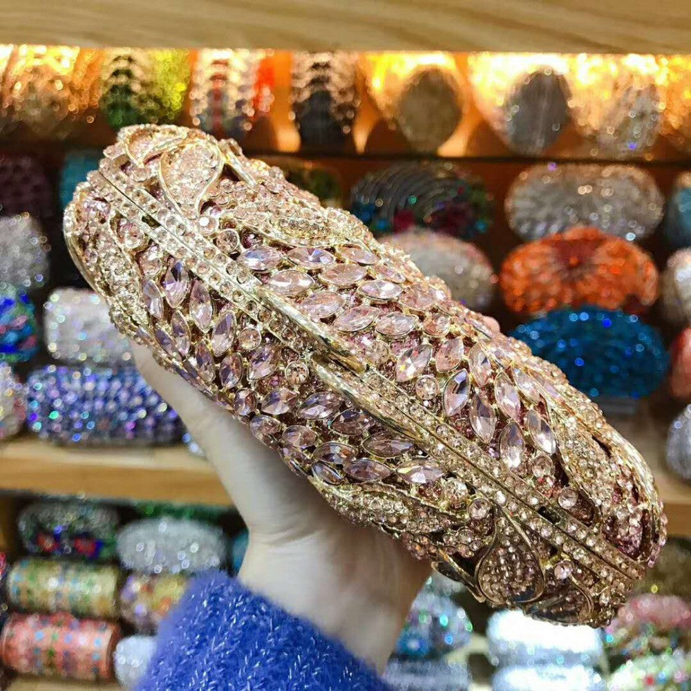 XIYUAN women red/pink/blue/gold/silver Hollow Out Flower Birthday party Crystal Evening bag Clutch purse Minaudiere Handbags