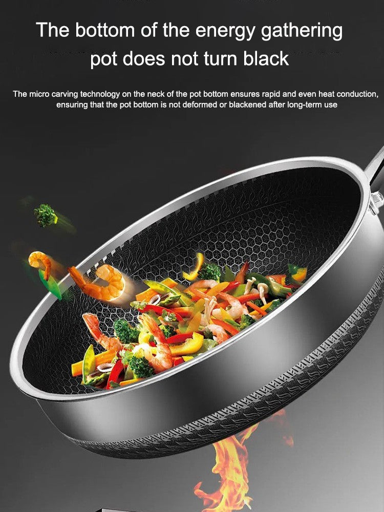 Whole Body Tri-Ply Stainless Steel Frying Pan 316 Stainless Steel Wok Pan Double-sided Honeycomb Skillet Suitable for All Stove