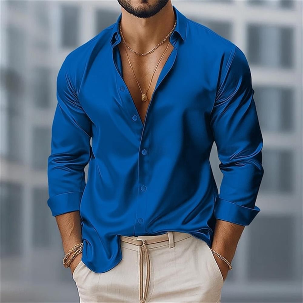 Fashionable men's long sleeved shirt with slim fit collar button casual party plus men's shirt