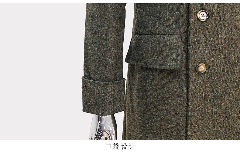 Nerazzurri Autumn Winter Long Luxury Elegant Chic Thick Warm Woolen Polo Coat for Men Double Breasted Wool & blends Overcoat