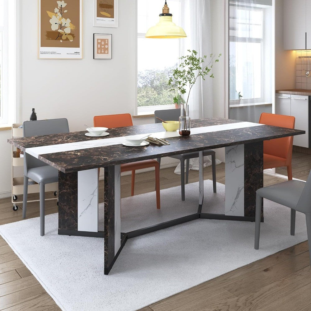 71 Inch Dining Table for 6 People,Modern Rectangular Kitchen Table W/Waterproof Wood Tabletop,Farmhouse Long Dining Room T