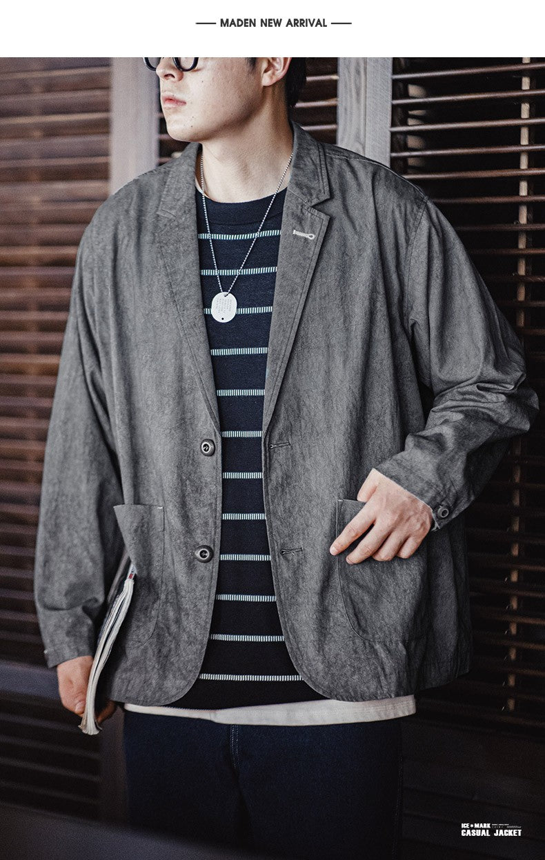 Maden New Casual Suit with Irregular Pattern Design Lapel Loose Blazers Cotton Jacket for Men's Spring and Autumn
