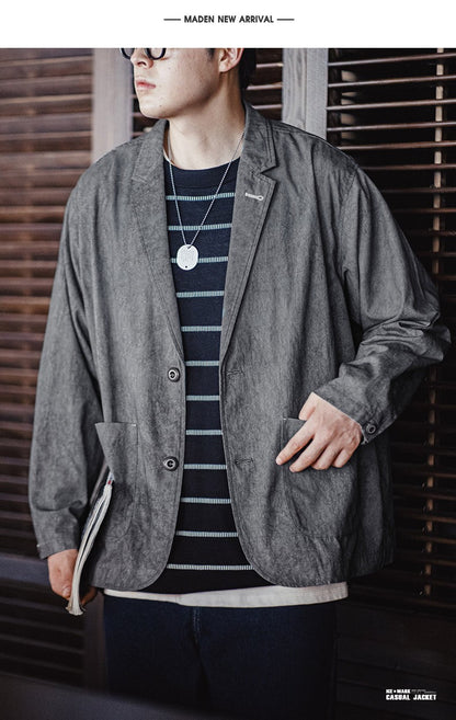 Maden New Casual Suit with Irregular Pattern Design Lapel Loose Blazers Cotton Jacket for Men's Spring and Autumn