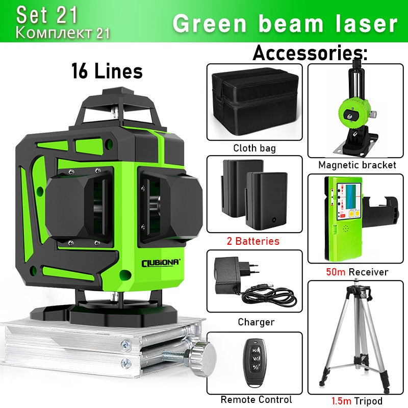 Nível a Laser Clubiona 16/12 Linhas linha verde Autonivelante 360 Horizontal e Vertical Nível a Laser de Feixe Verde Super Potente