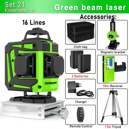 Nível a Laser Clubiona 16/12 Linhas linha verde Autonivelante 360 Horizontal e Vertical Nível a Laser de Feixe Verde Super Potente
