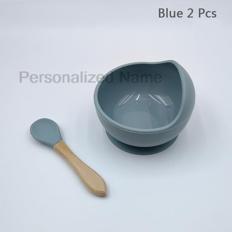Personalized Name Baby Feeding Set Children's Silicone Suction Cup Bowl Training Spoon Fork Tableware Baby Feeding Bowl BPA Free
