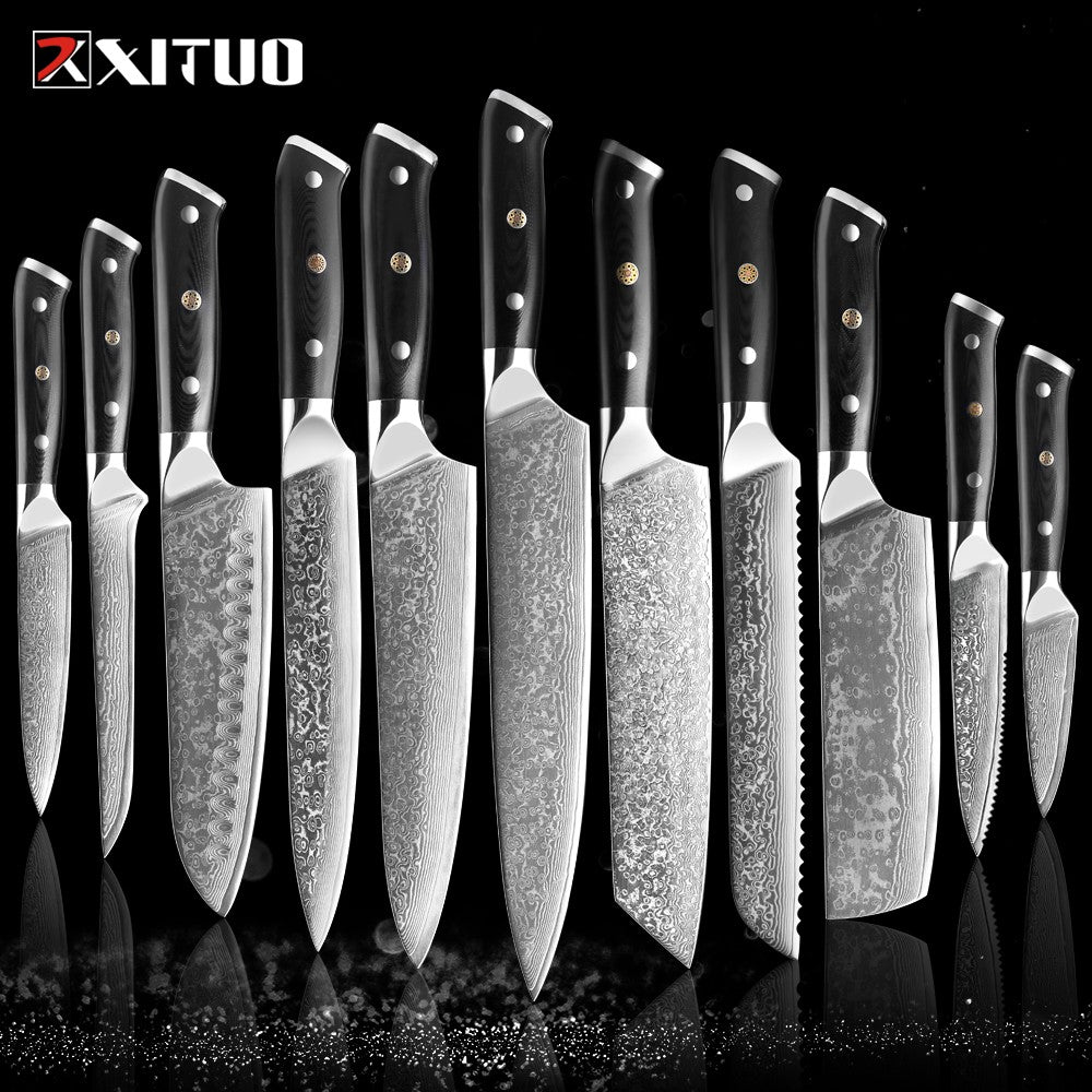 Japanese Damascus Steel Kitchen Chef Knife 1-9 PCS Set Ultra-sharp Cleaver Paring Bread Boning Knife Ergonomic G10 Handle