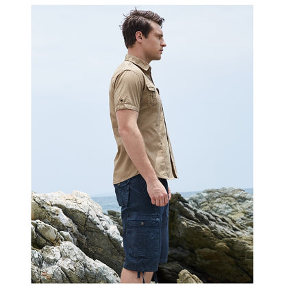 Men's Shirt 2024 New Men Cargo Shirt Fashion Casual Shirt Summer Style 100% Cotton Solid Mens Casual Shirt Plus Size S-3XL 55888