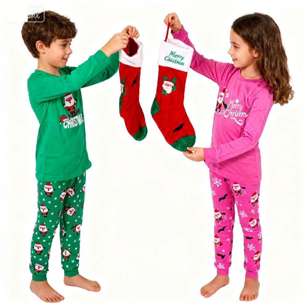 Kids Christmas Pajamas Sers Xmas pijama infantil meninas Sant Claus Boys Pyjamas Children's 2 pcs Long Sleeved Cotton Nightwear