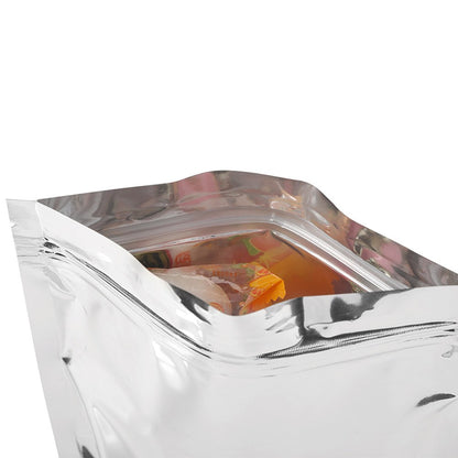 100pcs Silver Aluminum Foil Zip-lock Bags, Food Grade Aluminized Mylar Zipper Self Sealing Pouches for Cloth / Snacks Packaging